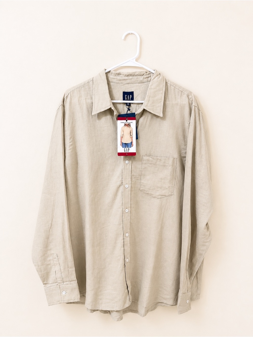GAP Light Khaki Button-Down Long Sleeve Shirt
